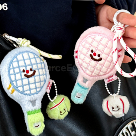 Plush toy tennis racket keychain pendant