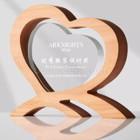 Customization Solid Wood Heart Crystal Trophy Corporate Gifts