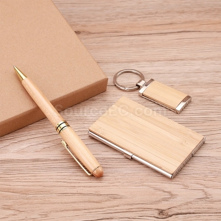 Customization Wood Key Chain Business Card Clip Pen Set Corporate Gifts