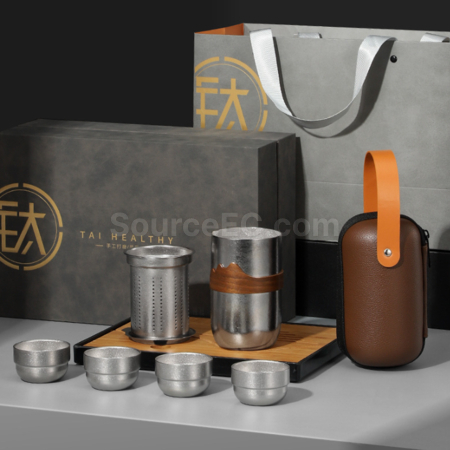 Pure Titanium Double-Walled Teapot And Four-Cup Tea Set