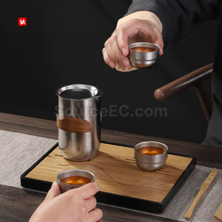 Customization Pure Titanium Double-Walled Teapot And Four-Cup Tea Set Corporate Gifts