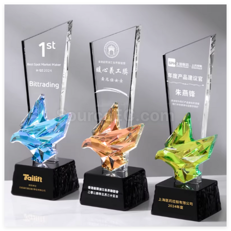 Colorful Flying Dove Crystal Trophy