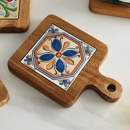 Customization Ceramic solid wood cup Coaster Corporate Gifts