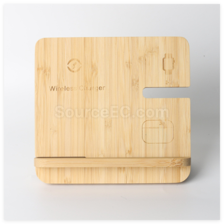 Customization Bamboo And Wood Three-In-One Wireless Charging Stand Corporate Gifts