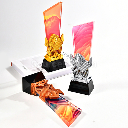 Customization Pickleball Themed Color Printed Crystal Trophy Corporate Gifts
