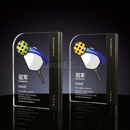 Customization Pickleball Themed Color Printed Crystal Trophy Corporate Gifts