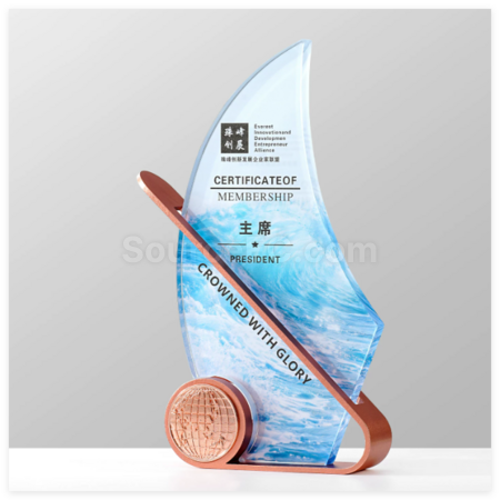 Customization Sailing Ship Crystal Metal Trophy Corporate Gifts